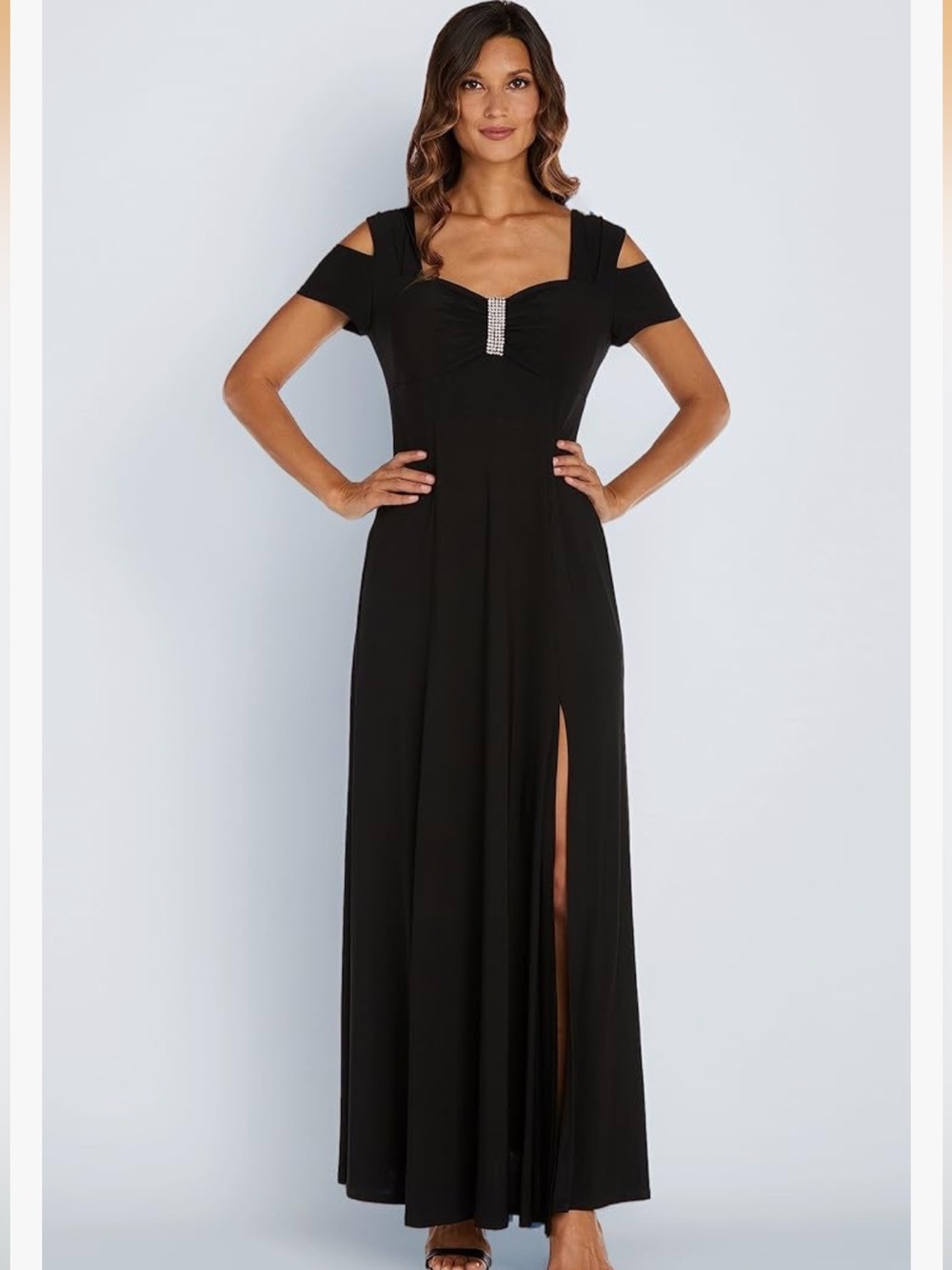 R&M Richards Maxi Black Cold Shoulder with Rhinestones